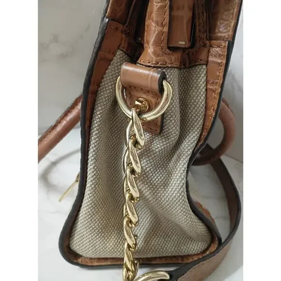 MICHAEL KORS Hamilton Natural Canvas Leather Croc Crossbody Bag - Picture 4 of 8